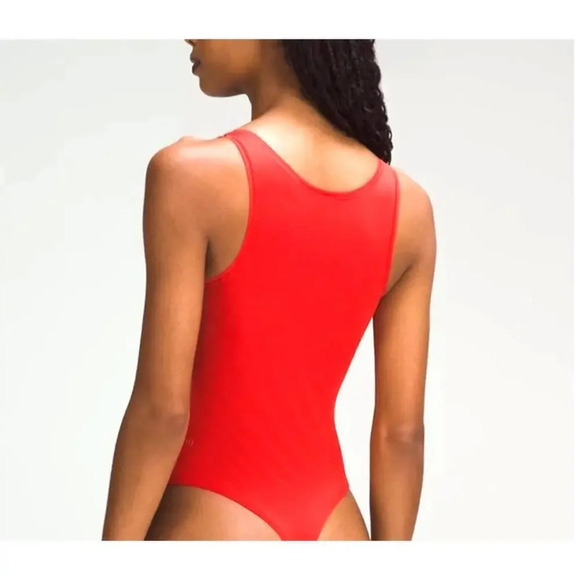 Lululemon NWT Red Soft Nulu Square Neck Bodysuit Sleeveless Thong Cut - Picture 2 of 11
